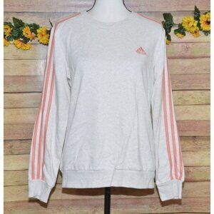 Adidas Ladies 3 Stripe Beige Tan Pullover Sweatshirt Size S Logo Athletic Casual